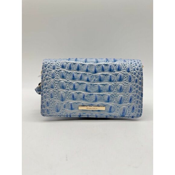 BRAHMIN Minuette croc embossed leather phone crossbody bag wallet BLUE-Defective - Picture 2 of 15